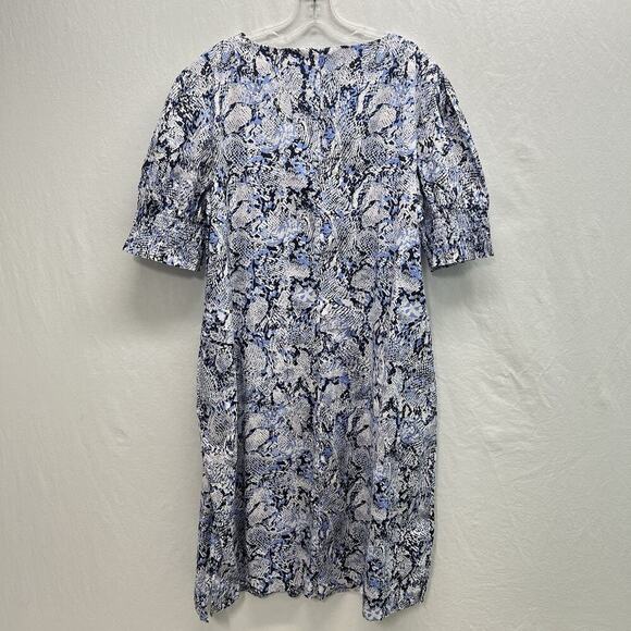 Chico’s Smocked Puff Sleeve Blue Reptile Print Midi Dress Women’s 16/18 (3) - Picture 8 of 11